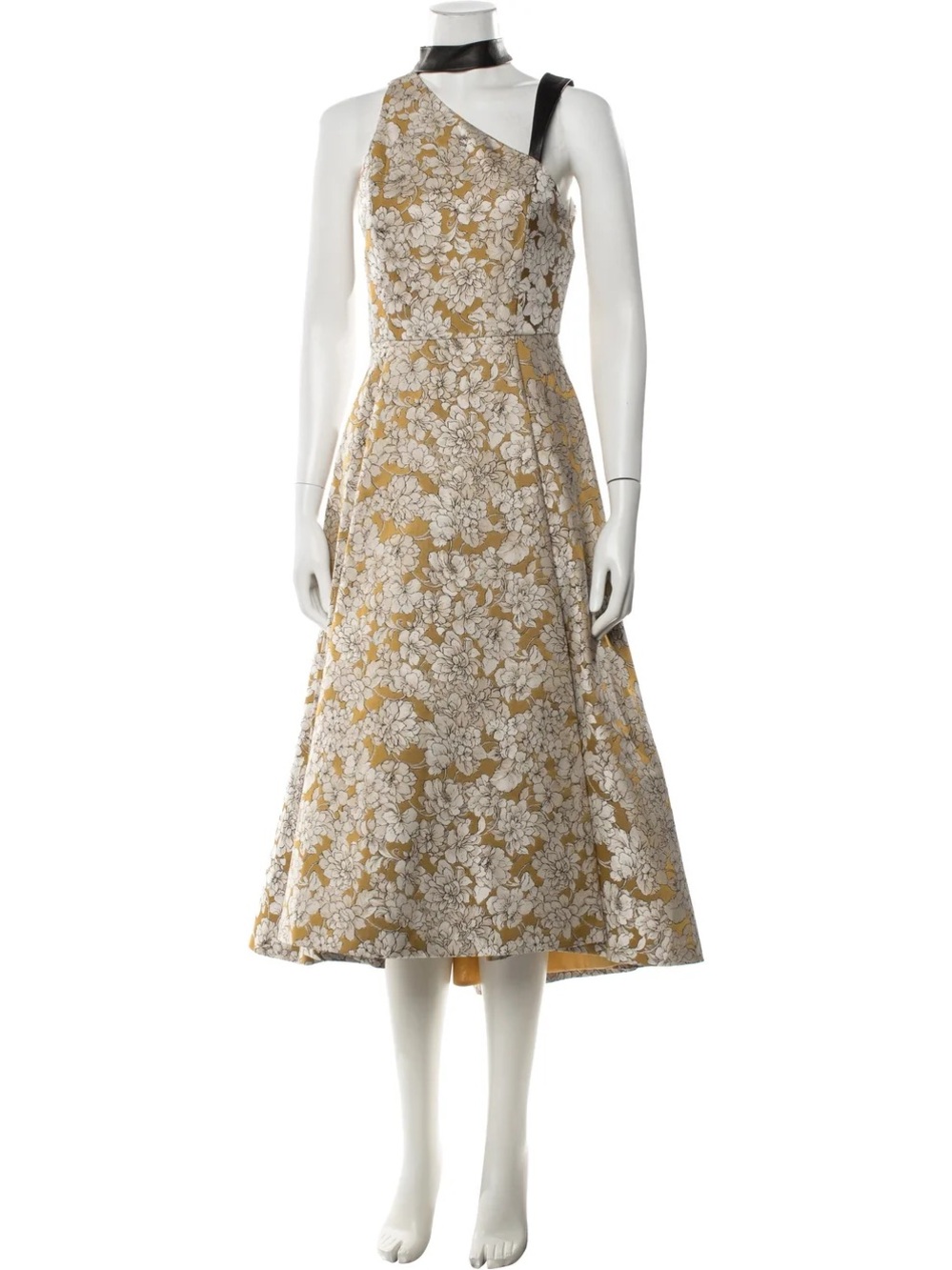 Alice + Olivia Floral Halter Midi Dress in Gold